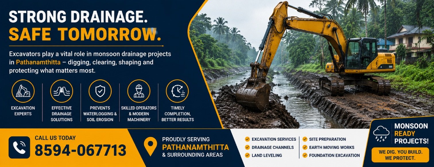 How Excavators Help Manage Monsoon Drainage Projects in Pathanamthitta